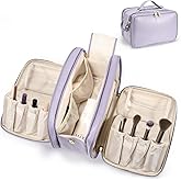 Travel Makeup Bag Women's Large Capacity Cosmetic Portable Organizer Large Opening Waterproof Storage Toiletry Bags Vertical Free-Standing Brush Holder for Easy Access Purple