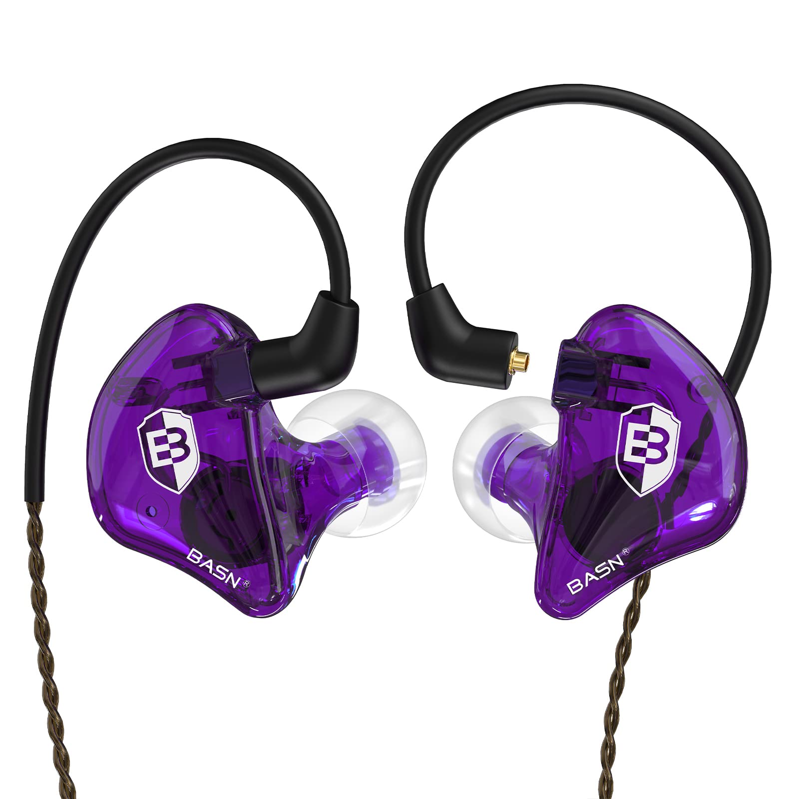 BASN Bsinger In Ear Monitors Wired Earphones with Noise Isolation, Dual Dynamic Drivers High Definition IEMs with MMCX Detachable Cable for Musicians Drummers Singers (Purple)