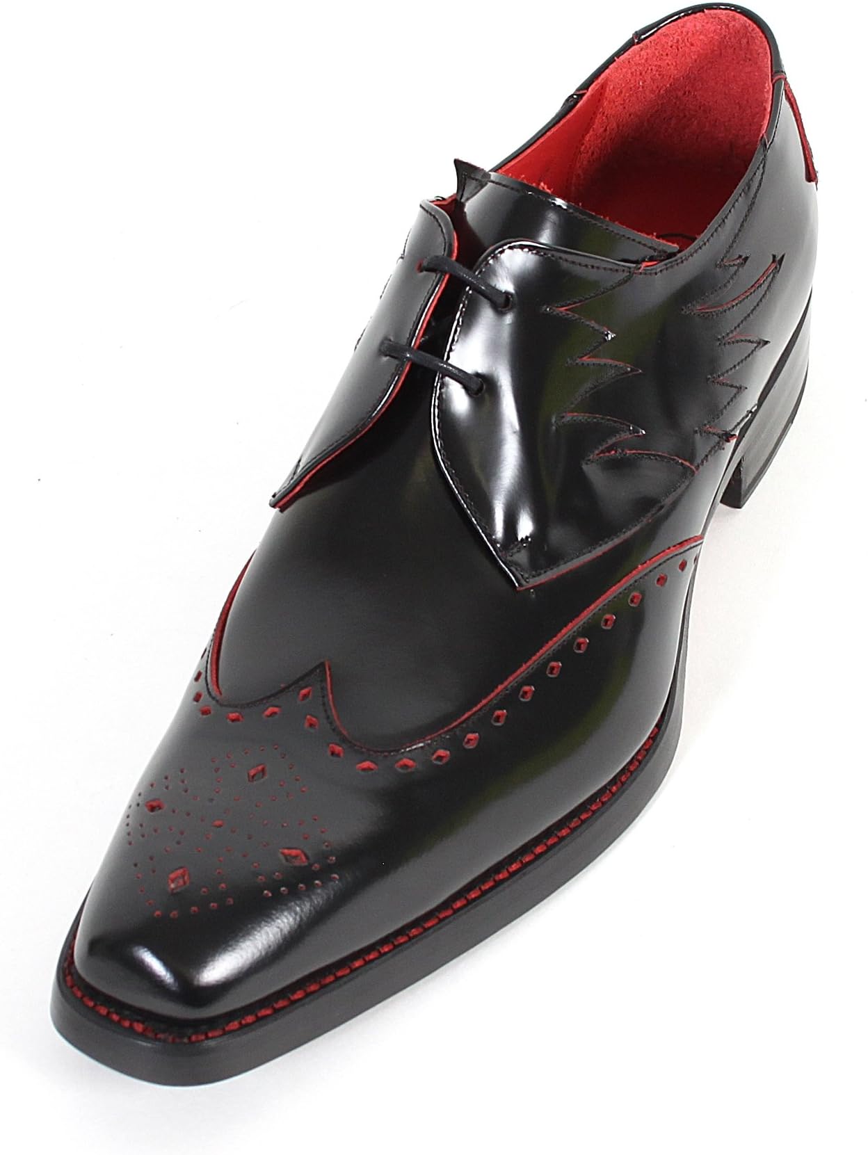 Jeffery West Men's Flame Wing Tip Dexter Antik Leather Shoe Black/Red