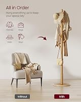 VASAGLE Coat Rack Solid Wood Free Standing 8 Hooks Rubberwood Natural Beige view 3