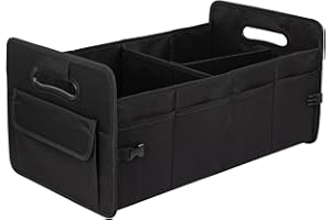 JiatuA Car Trunk Organizer, Car Organizers and Storage Collapsible Multi Compartment Container Box, Adjustable Car Accessories for SUV Sedan Truck, Standard Size, Black