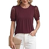 LUXVEER Women's Dressy Casual Blouses Puff Short Sleeve Lace Pleated Tops Business Work Shirts 2026 Trendy Summer T Shirt