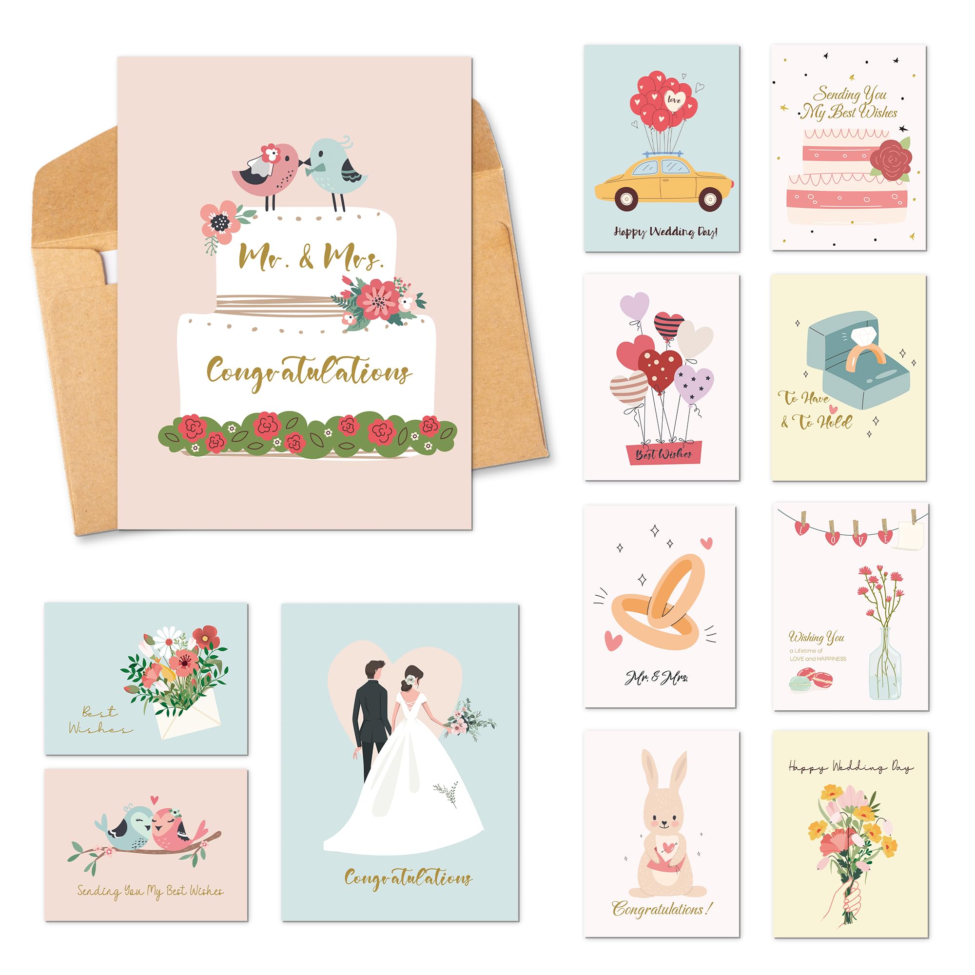 BIROYAL 6 Wedding Greeting Cards | Wedding Cards | 6 Folding Cards Including Natural Envelope | Congratulations for Wedding (Wedding)
