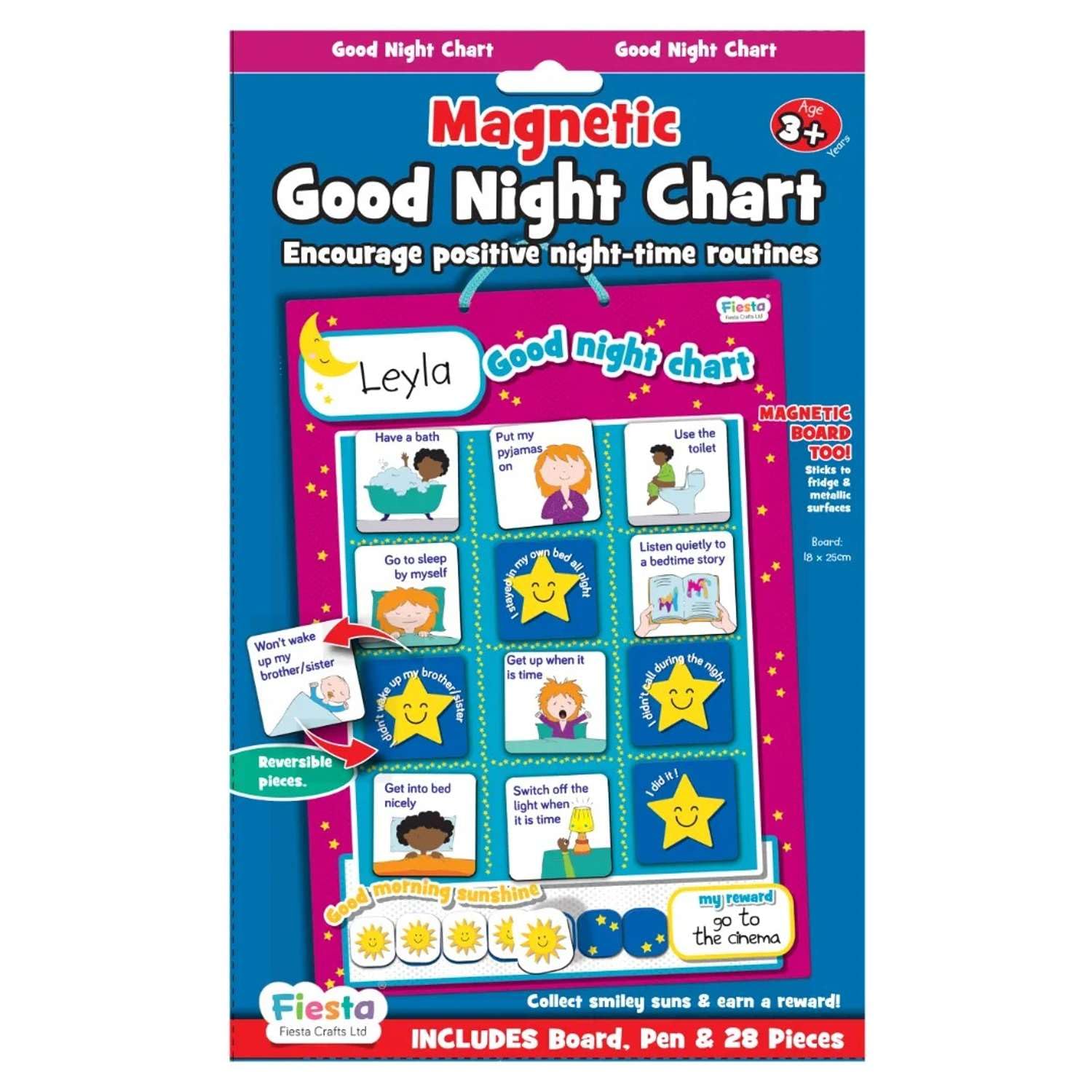 Good Night Reward Chart by Fiesta Crafts - Magnetic Chart To Improve Children's Sleeping Habits - Double-Sided Magnetic Pieces To Use To Learn The Bedtime Routine