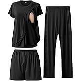 Rnxrbb 3 Piece Postpartum Nursing Pajamas Set Casual Soft Maternity Breastfeeding Pjs Sleepwear Loungewear Clothes Layer