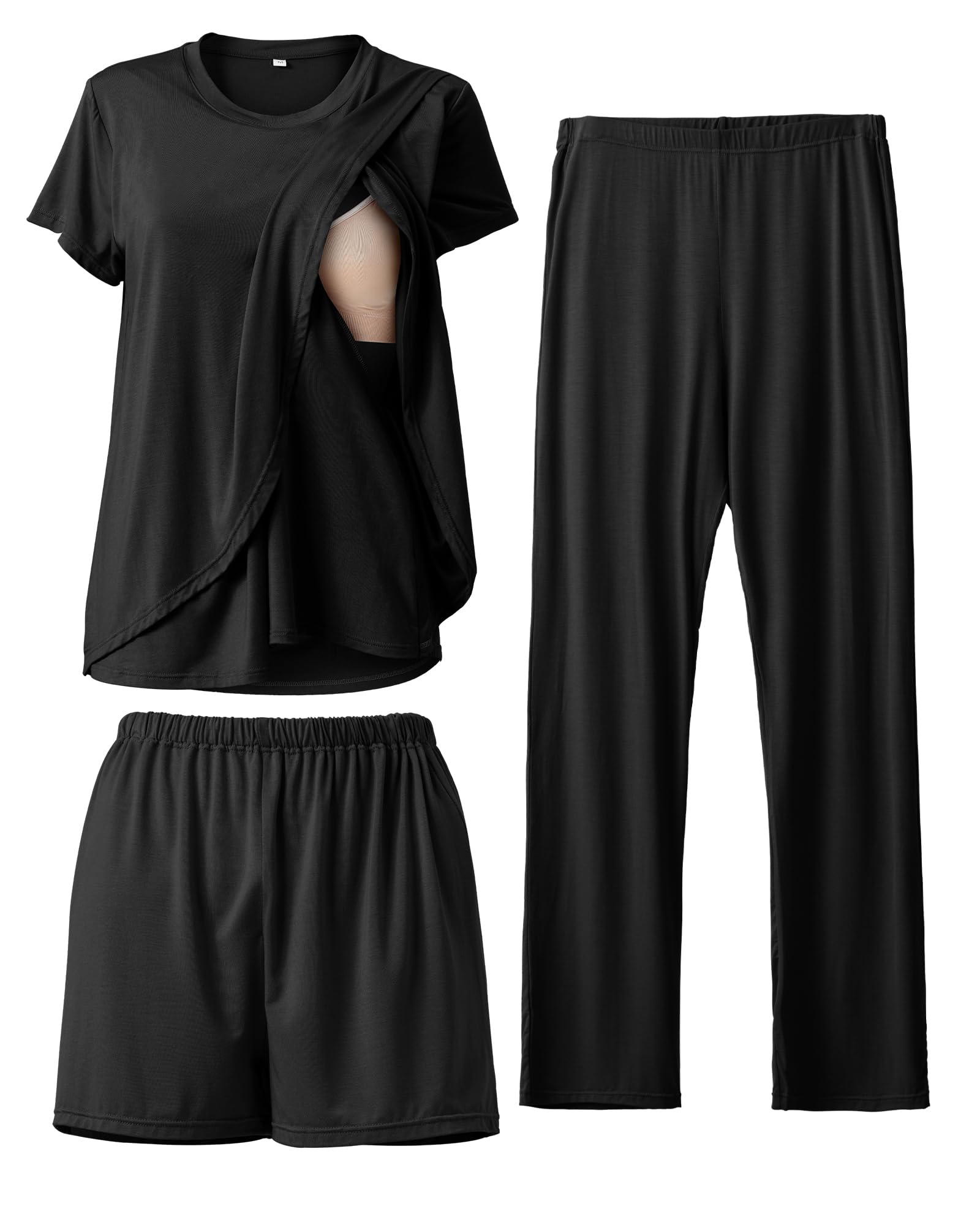 Rnxrbb 3 Piece Postpartum Nursing Pajamas Set