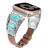 Minyee Leather Band Compatible with Apple Watch Band Women 42/46/38/40/41/44/45/49mm, Boho Western Turquoise Vintage Cowboy Retro Adjustable Strap for iWatch Series 11 10 9 SE 8 7 6 5 4 3 2 1 Ultra