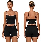 OMEWEE Workout sets for women shorts Adjustable suspender top bra and High Waist Shorts Active Jogger Outfits