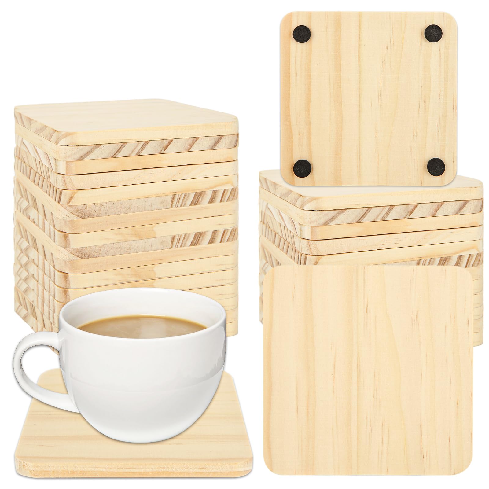 MIVIDE 30PCS Wood Coasters, 10cm Blank Wooden Coasters Bulk, Unfinished Wooden Squares Coaster for Drinks, Crafts, Engraving, DIY Painting