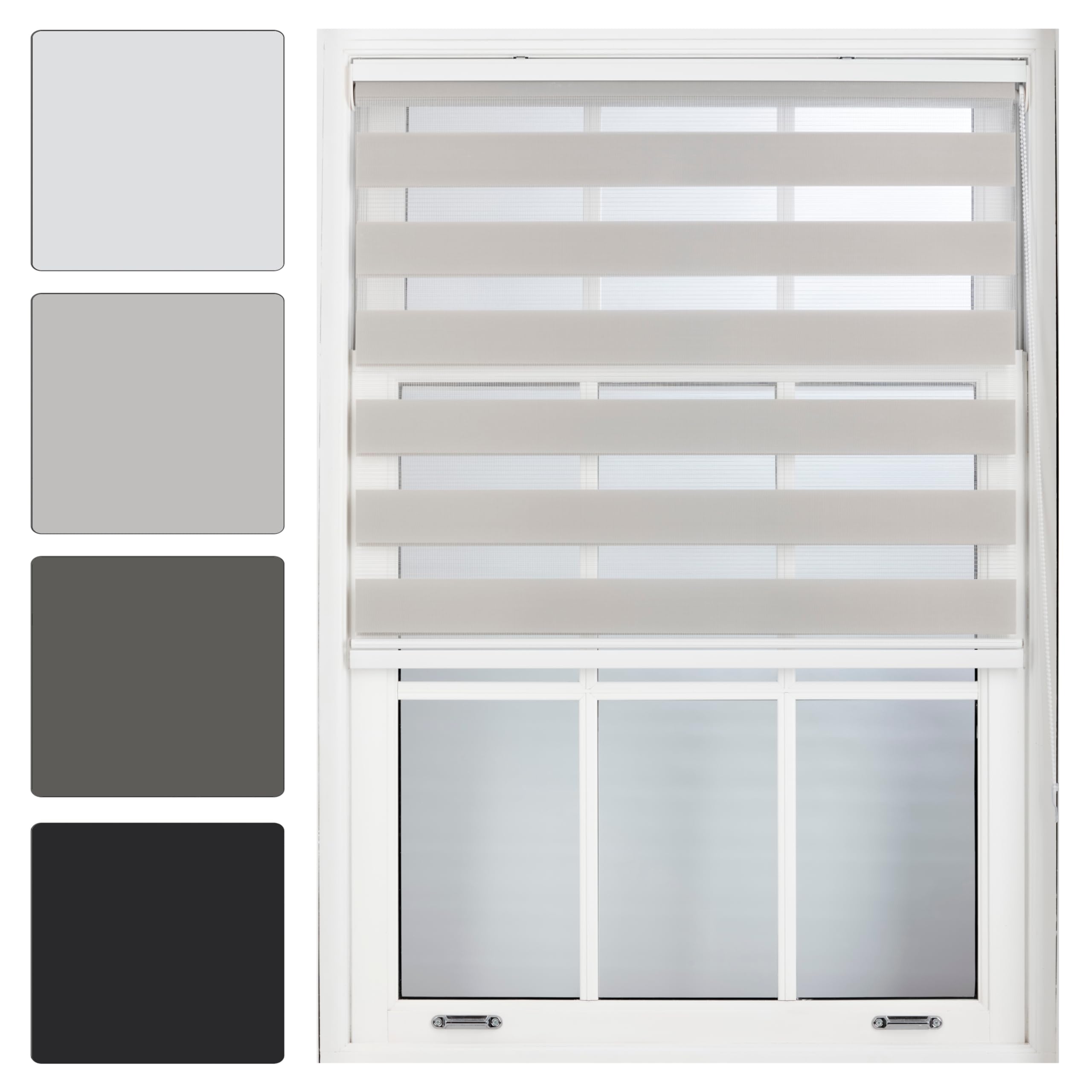 FURNISHED Day and Night Roller Blinds - Zebra Blind Dim or Translucent Vision Roller Shades for Windows and Doors - Dual Layer Fabric, Grey, 60W x 210H cm