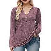 DOLNINE Womens-Plus-Size-Tops Trendy Henley Button Shirts Casual V Neck Long Sleeve Tunic Sweatshirts XL-5XL
