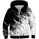 uideazone Boys Girls Zip Up Hoodies 3D Graphic Hooded Sweatshirts Hoody Coat with Pockets for Kids 6-14T