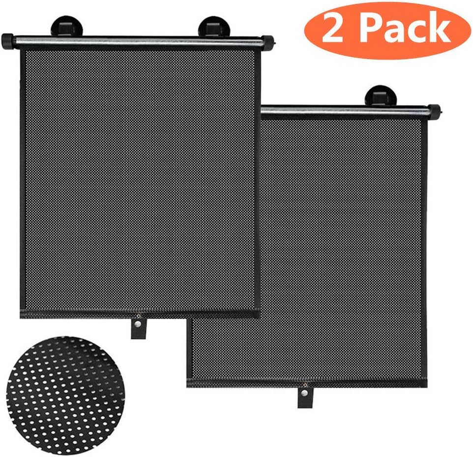 BOGI 2 Pack Car Sun Shade for Side and Rear Window, Car Shade Roller Retractable Foldable Sunshade, Protector Blocks - Protect Baby and Pets from Sun Glare and Heat(Black)