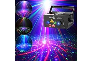 SUNY Stage Party Lights Music Show DJ 128 Combinations Christmas DJ Projector Indoor 5 Lens 3 Color RGB Decoration Light Blue LED Remote Control Stage Lighting Sound Activated Party House Xmas Gifts