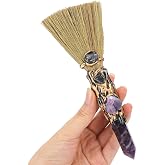 RENEMEGO Crystal Witch Altar Broom - Handmade Magic Witch Broomstick with Amethyst Natural Healing Crystals Stones Hexagonal Points Reiki Energy Balancing Chakra Meditation Therapy Gift 8 Inches