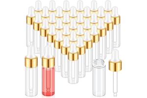 Didaey 200 Pcs Mini Glass Oil Dropper Bottle Bulk, Clear Essential Small Empty Bottles Sample Containers Perfume Liquid Vials with Cap for Traveling (5 ml,Gold)