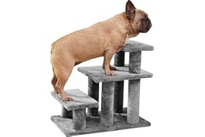 Pawque Dog Stairs for Small Dogs Old Cats, Pet Steps with High-Strength Boards and Plush Posts for High Beds Couch, Stable and Sturdy Pet Stairs, 3 Combination Options, 3 Steps-Grey