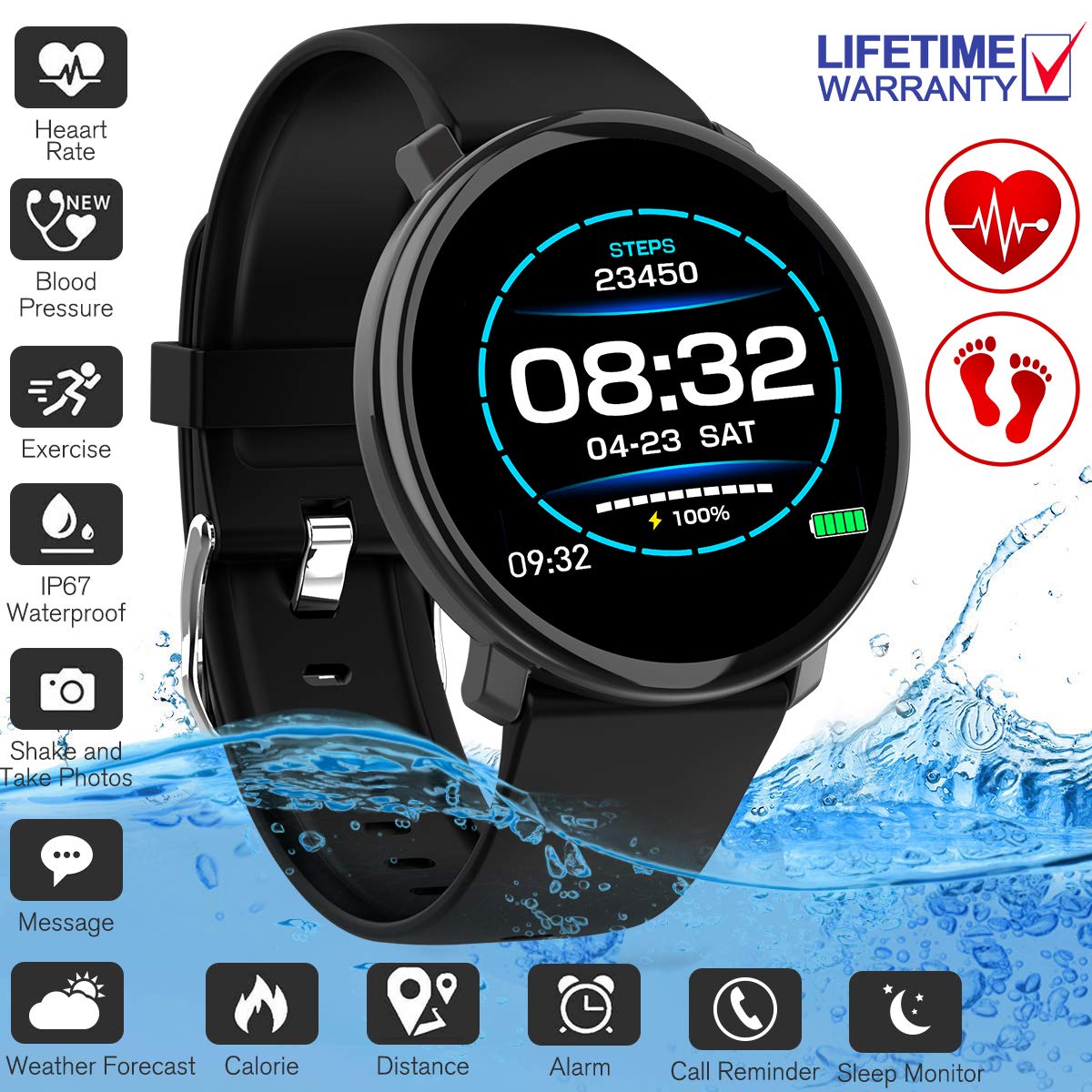 YUFENGGF Fitness Tracker,Activity Tracker Smart Watch with Heart Rate Monitor Touchscreen,Waterproof Bluetooth Smartwatch Sport Fitness Activity ...