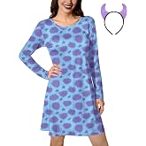 ALIREVERIE Women's Halloween Funny Party Novelty Cosplay Dress | 2-Piece Adult Costume, Pockets, 3D Fruit Food Printed, A-Line, Long Sleeve, Crewneck, Pullover Outfit With Matching Headband