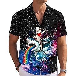 Cat Riding Shark Mens Funny Hawaiian Shirts 3D