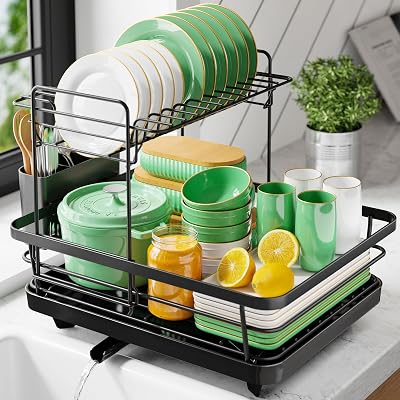 Kitsure Dish Drainer Rack Stainless Steel 2-Tier Counter Organizer 39.3x30.4 cm