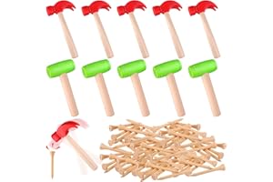 Haiabei 10Pcs Toy Hammer Set With 100Pcs Small Wooden Simulation Fake Maintenance Tools, Plastic Toddler Claw Hammer, Portable Pretend Play Mallet for Boys Girls