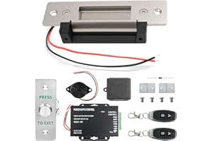 WIRELEL Upgraded Access Control Electric Strike Door Lock Kit, Fail-Secure/Fail-Safe Wireless Door Buzzer Entry System for Cylindrical Mechanical locksets,with Remote Control, Button, Buzzer, Power Adapter