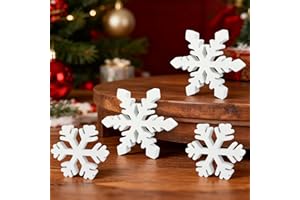 LEETOUS Wooden Snowflake Decorations for Table 4 PCS, Winter Wonderland Decor for Home Indoor Tiered Tray, Christmas Sign for Mantel Office Fireplace Bedroom, Holiday White Centerpiece for Kitchen House Desk