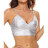 Gatielzana Women's Metallic Crop Tops Shiny V-Neck Tube Bra for Dancing, Raves, Festivals, Costumes
