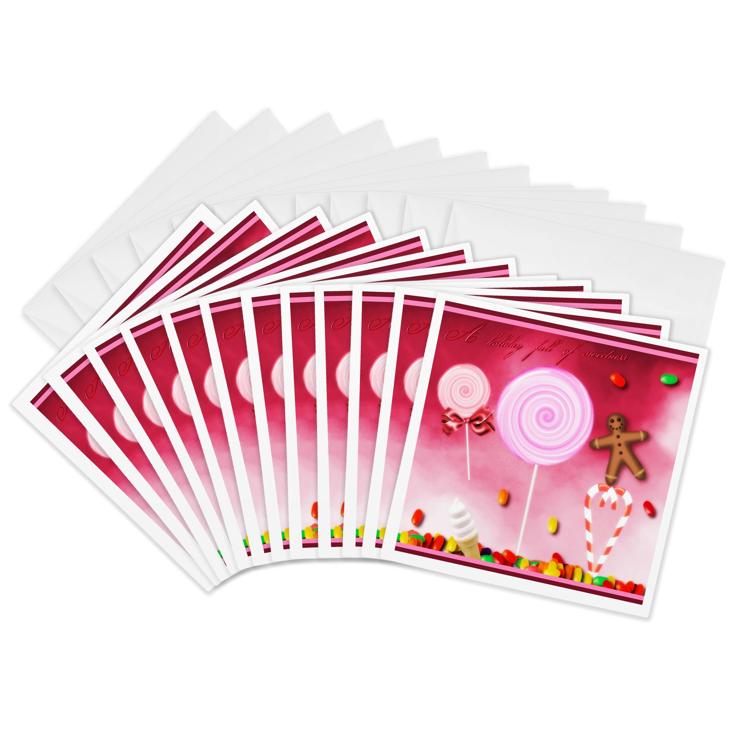 3dRose gc_35670_2 6 x 6-Inch "Holiday Sweets, Candycane, Gingerbread Man, and Lollipops" Greeting Card (Pack of 12)