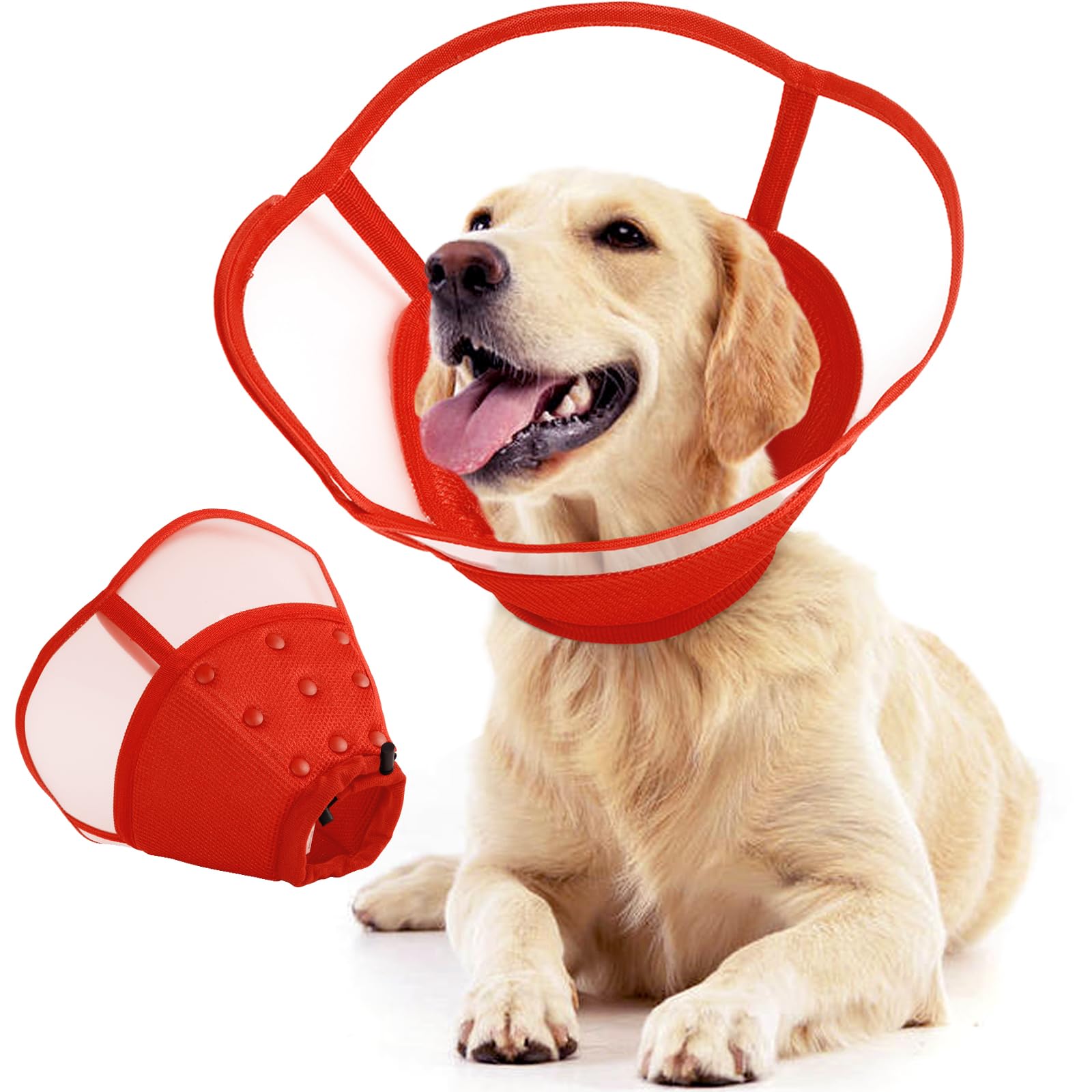 Photo 1 of Allroaring Dog Cone Alternative, Soft Dog Cones for Large Dogs, Adjustable Doggie Recovery Cone Collar Comfy Pet Elizabethan Collars to Stop Licking for Wound Healing Care Spay Neuter, Red L