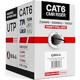 Big-A Cat 6 Ethernet Cable 1000ft Black, Cat6 Bulk Cable, 23AWG Solid UTP CMR Riser, 550MHz Network Internet LAN Cable, Pull Box