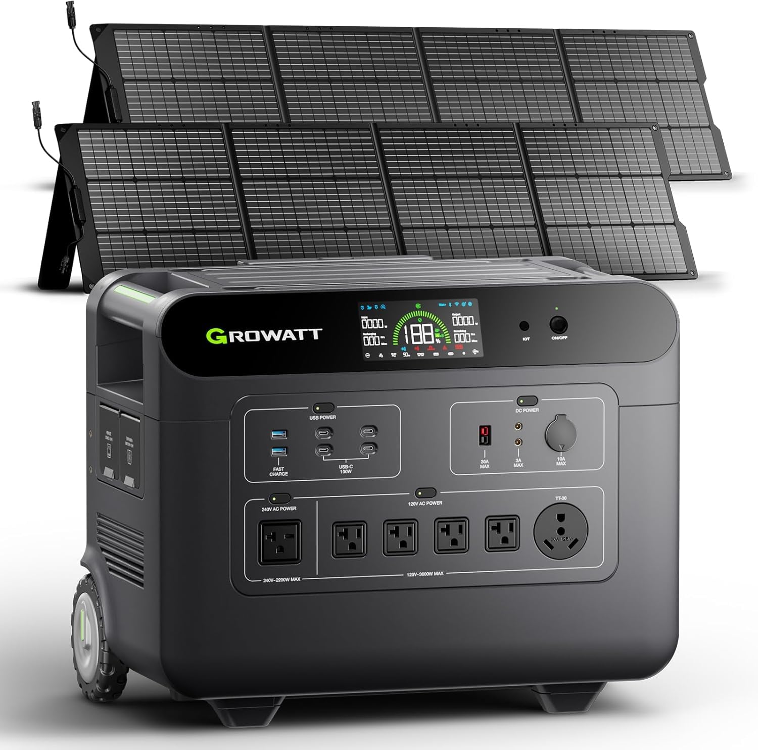 GROWATT Portable Power Station with 400W Solar Panel,HELIOS 3600W Electric Solar Generator,3686Wh LiFePO4 Battery for Home Use,Emergency,Outdoor Camping,RVs, Power Outages