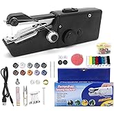 Portable Handheld Sewing Machine Kit Mini USB Electric Stitch Manual Hand Held Stitching Stapler Small Easy Sew Machine Beginners Travel Tiny Tailor Sewing Embroidery Tool Device Heavy Duty (Black)
