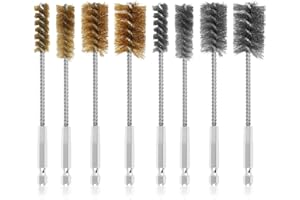 YENOVO 8 Pcs Wire Brush for Drill with Hex Shank, Bore Tube Port Cleaning Brushes 3/8", 1/2", 3/4", 7/8" for Rust Removal, Parts, and Surface Prep (4 Pcs Stainless Steel Wires + 4 Pcs Copper Wire)