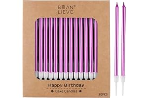 BEAN LIEVE 30-Count Purple Long Thin Metallic Birthday Candles, Cake Candles, Birthday Parties, Wedding Decorations, Party Ca