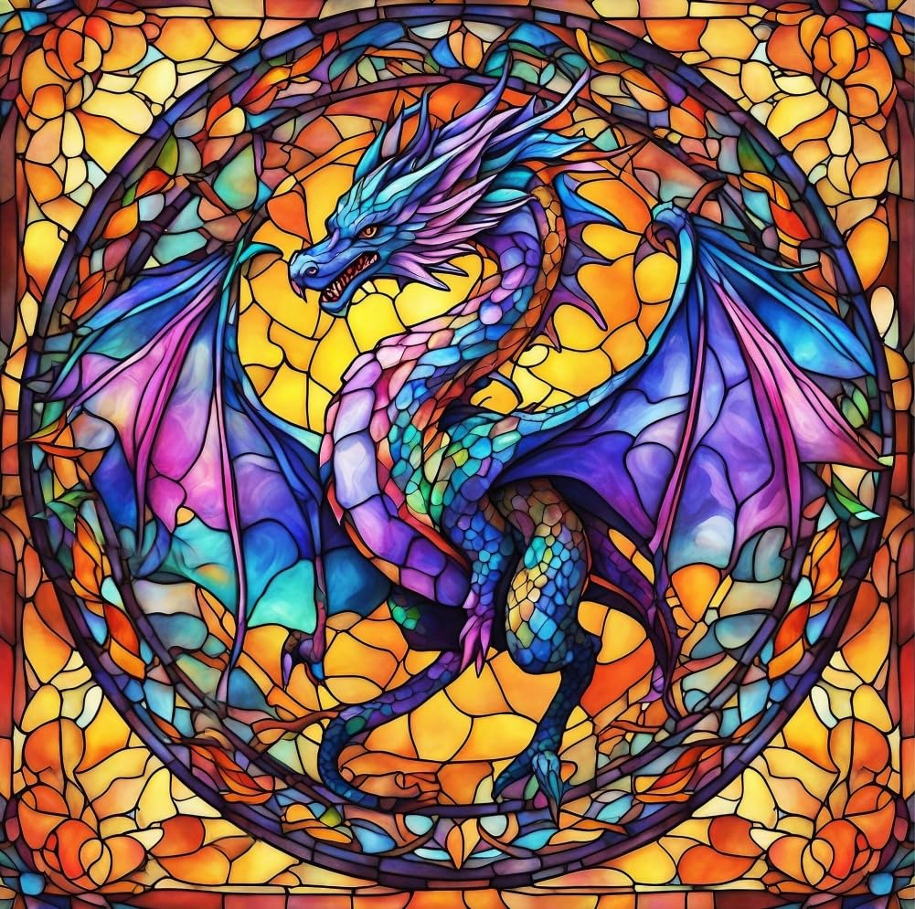 Amiiba Pre Printed Cross Stitch Kits for Adults, Dragon 11ct Stamped Embroidery Kits 15.7×15.7 inch DIY Wall Art Decor for Beginners
