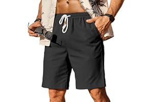 HOTake Men's Linen Shorts Summer Beach Shorts for Men Elastic Waist Drawstring Shorts