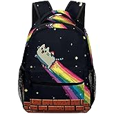 PPANGI Back to School Backpack for Boys Girls Cute Cat Rainbow Pixel Art Lightweight Backpacks Bookbag