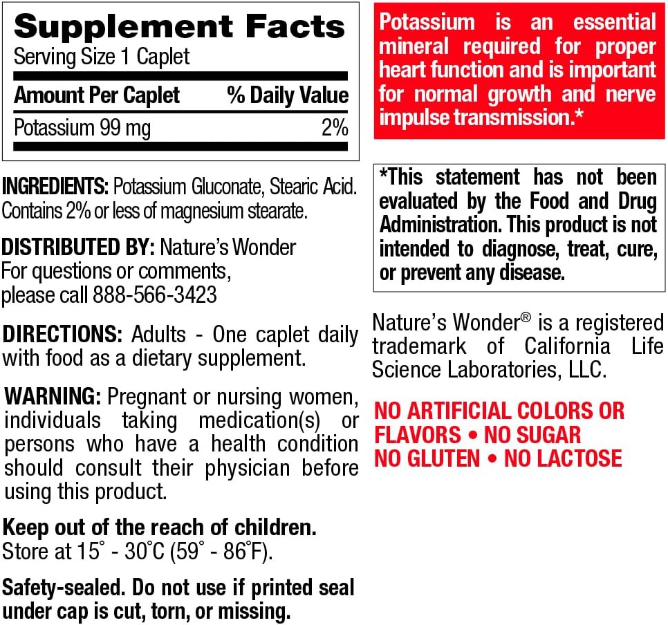 Nature's Wonder Potassium 99mg Tablets, 365 Count: Health & Personal Care