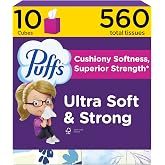 Puffs Facial Tissue Ultra Soft Non-Lotion, 10 Cube Boxes, 56 Facial Tissues per Box, Allergies and Colds (Packaging May Vary)