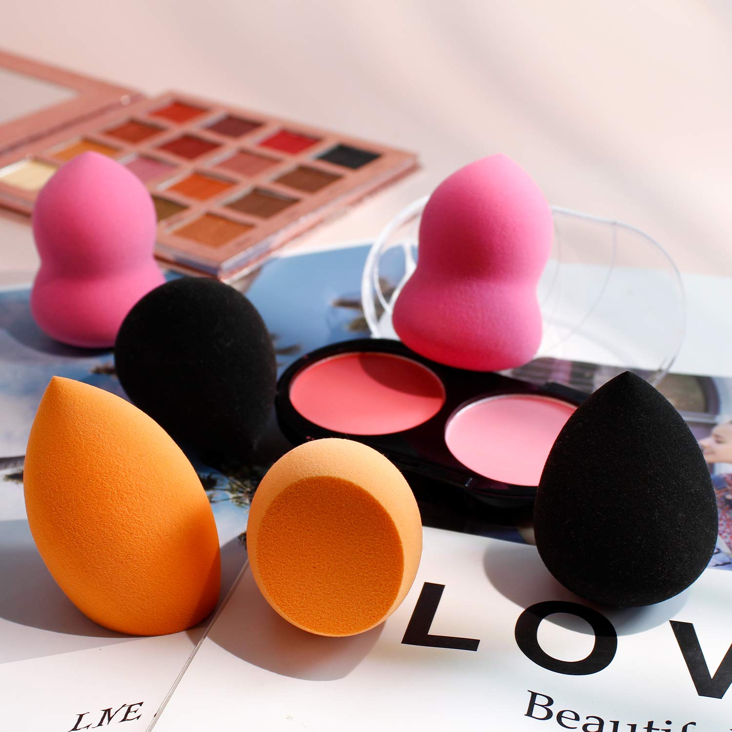BEAKEY Makeup Sponge, 6 Pcs Latex-free and Vegan Makeup Blender Beauty Sponge, Flawless for Cream, Liquid Foundation & Powder Application (Multi-colored) : Beauty
