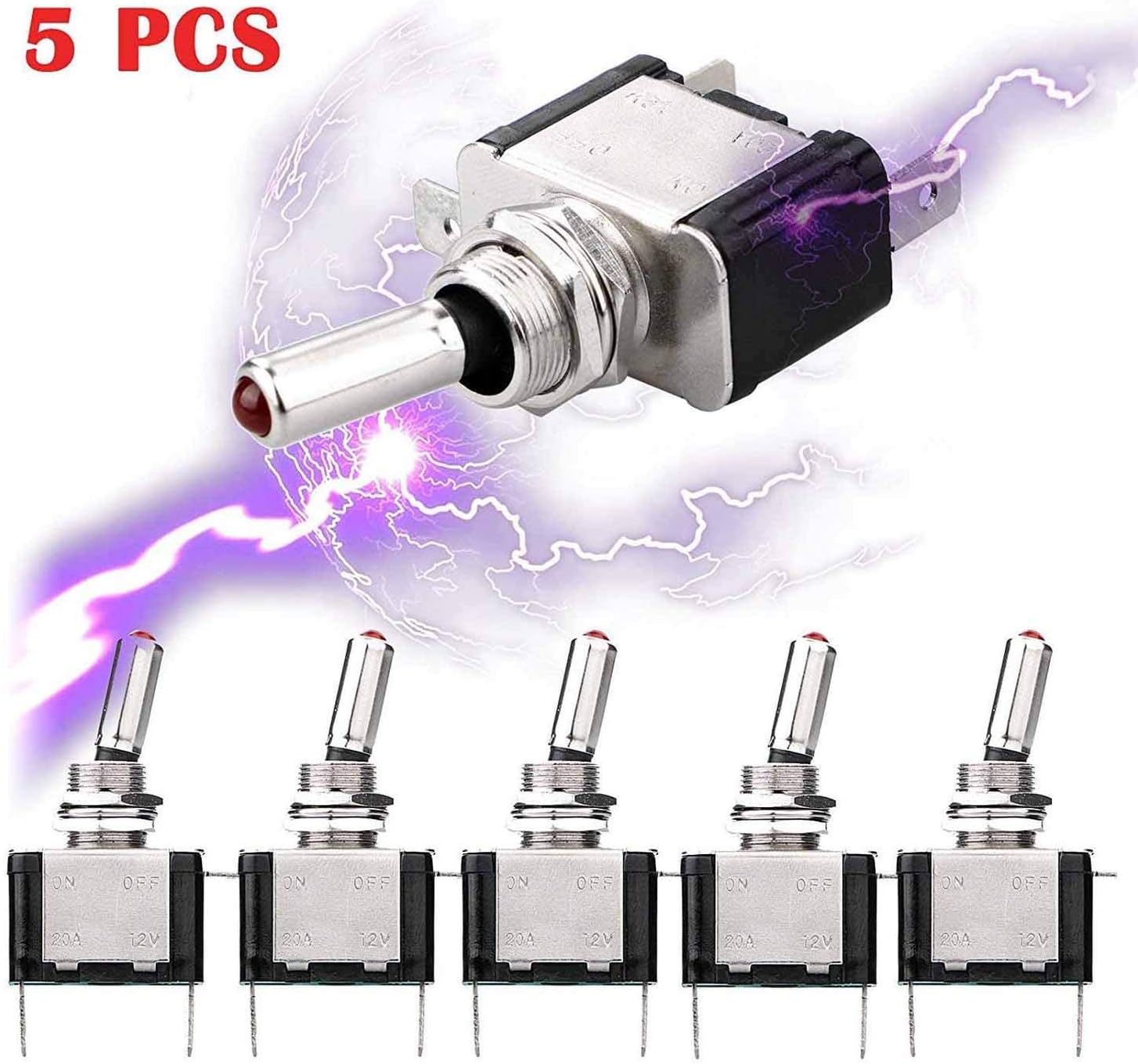 5pcs SPST LED Lighted Rocker Toggle Switch Linkstyle Marine Toggle Switch, On-Off LED Toggle Switch 12V 20A for Car RV Vehicles Truck Boat: Automotive