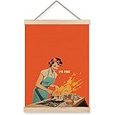 Foritho Retro Kitchen Poster Wall Art Framed, Funny Vintage 50s Cooking Housewife Orange Canvas Prints Wall Decor for Home Kitchen Dining Room Restaurant Decor, 12x16 Inch
