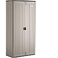 Suncast 80.25" Mega Tall Heavy-Duty Resin Storage Cabinet with 3 Shelves, Platinum/Slate