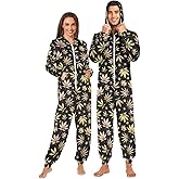 Fisyme Green Alien Adult Onesie Pajamas for Women Men Long Sleeve One-Piece Costume Sleepwear Jumpsuit