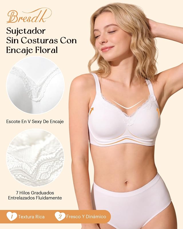Sujetador Sin Aros Mujer Tallas Grandes Corrector Postura Soft Sujetador Blanco 3XL