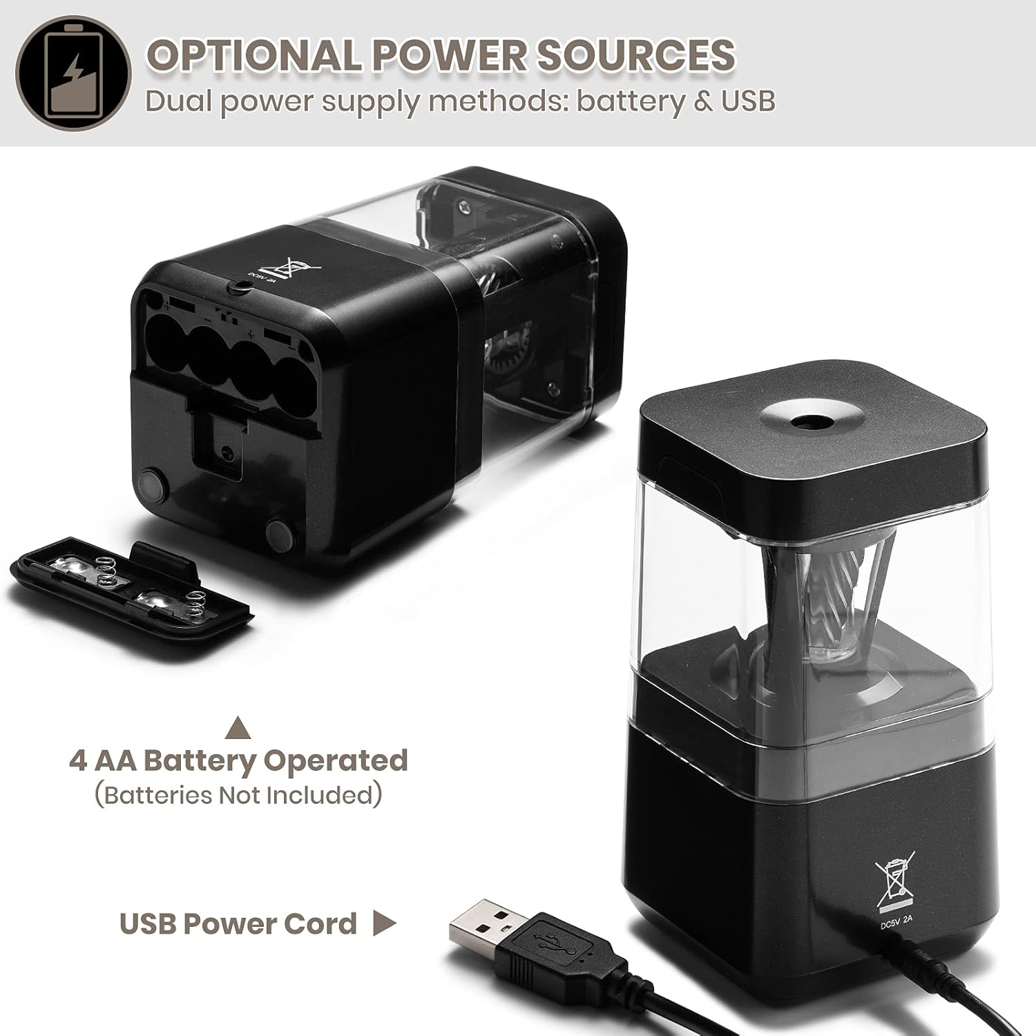 Deli Pencil Sharpener, Electric Pencil Sharpener for Colored Pencils, Auto Stop, USB/Battery Sharpener for kids, Black : Office Products