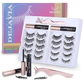 Magnetic Eyelashes with Eyeliner Kit- 10 Pairs Premium 3D Natural Look Reusable Eyelashes with Tweezers Applicator, Strong Magnetic Eyeliner and Lashes Set by DEJAVIA, No Glue Needed