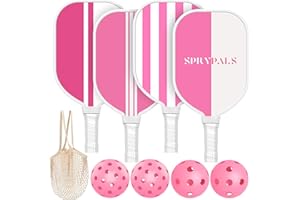 SPRYPALS Pickleball Paddles Set of 4, USAPA Approved Pickleball Set of 4 with 4 Pickleball Balls & 1 Carry Bag Premium Wooden Cute Pickle Ball Paddles Grip Gifts for Women Youth Men